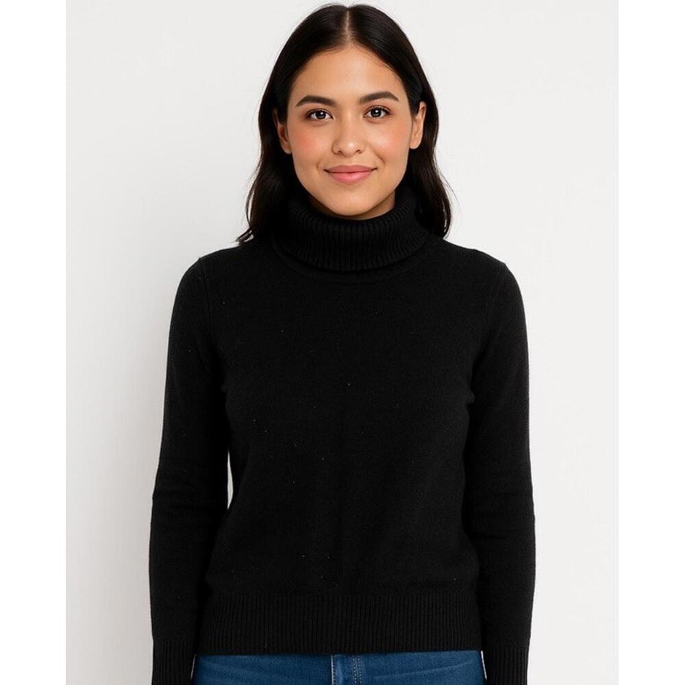 J.crew sweater womens small S black cashmere turtleneck minimalist christmas